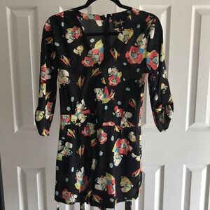 Yumi Kim Black Shorts Floral 3/4 Sleeves Romper